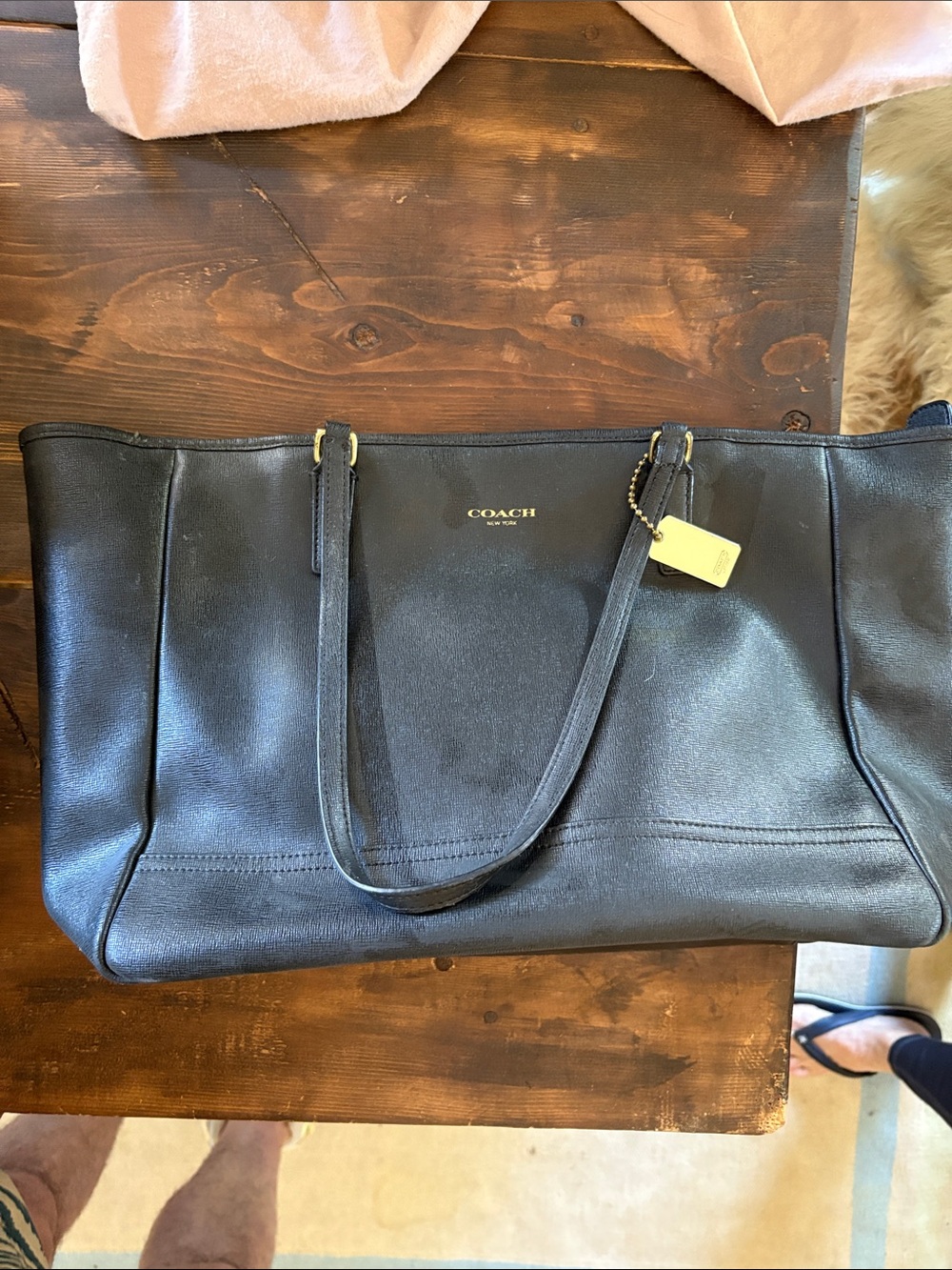 Coach Black Leather Tote with Gold Accent Tag